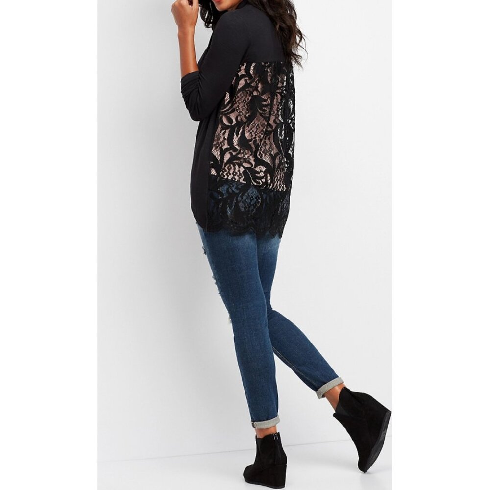 Maurices Lace Back Cardigan Black Sheer See-Through Floral Mesh Backless Edgy XS
